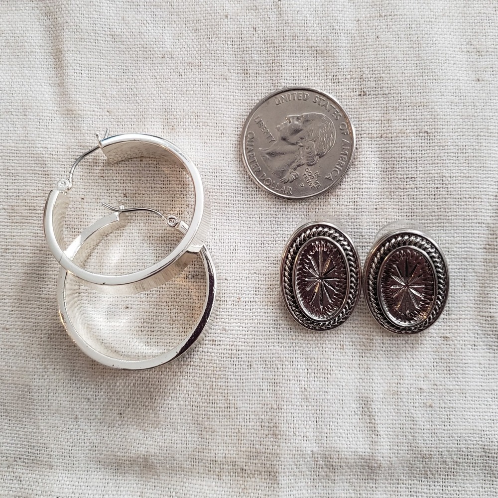 Vintage Chaps Ralph Lauren Y2K Silver Tone Earrings 2 Pair Hoops Studs